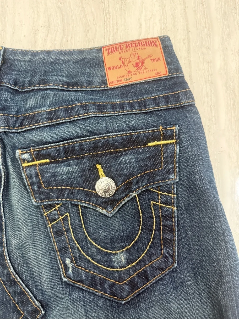 True Religion Dark Blue Denim Midi Skirt 
'World Tour' style with raw hem_4